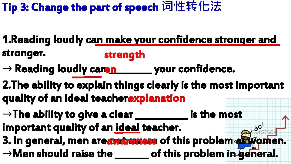 Tip 3: Change the part of speech 词性转化法 1. Reading loudly can make your Tip 3: Change the part of speech 词性转化法 1. Reading loudly can make your