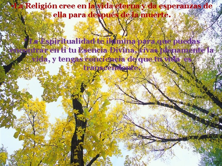  • La Religión cree en la vida eterna y da esperanzas de ella