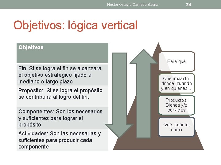 34 Héctor Octavio Carriedo Sáenz Objetivos: lógica vertical Objetivos Para qué Fin: Si se