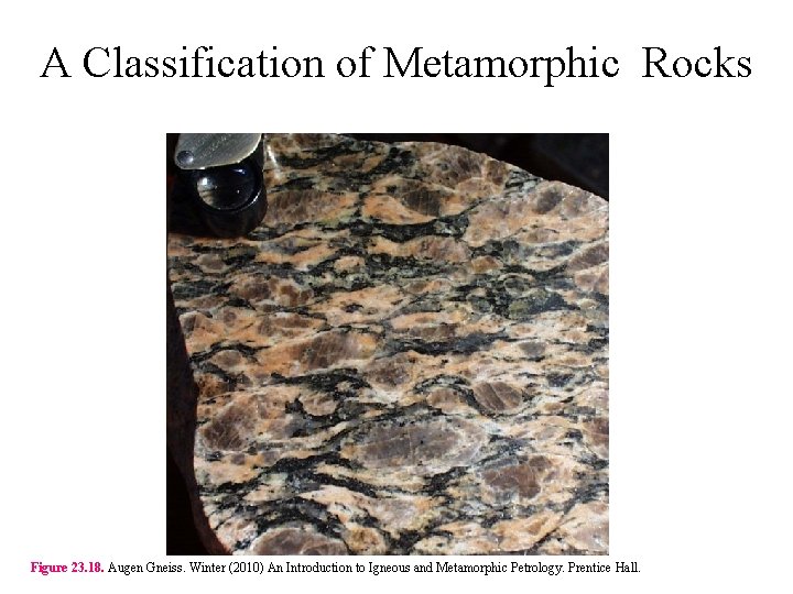 A Classification of Metamorphic Rocks Figure 23. 18. Augen Gneiss. Winter (2010) An Introduction