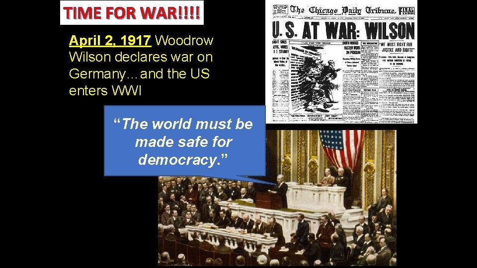TIME FOR WAR!!!! April 2, 1917 Woodrow Wilson declares war on Germany…and the US