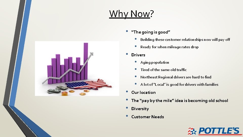 Why Now? • “The going is good” • • • Ready for when mileage