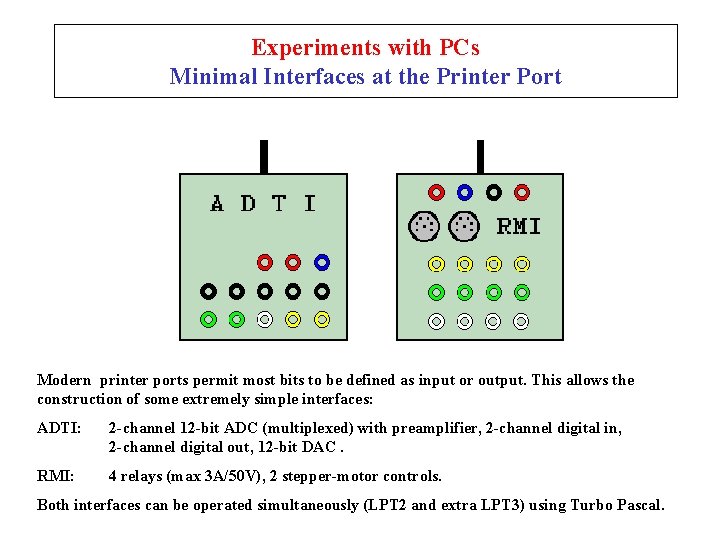 Experiments with PCs Minimal Interfaces at the Printer Port Modern printer ports permit most