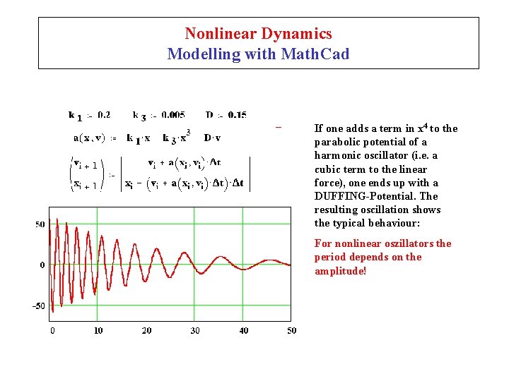 Nonlinear Dynamics Modelling with Math. Cad If one adds a term in x 4