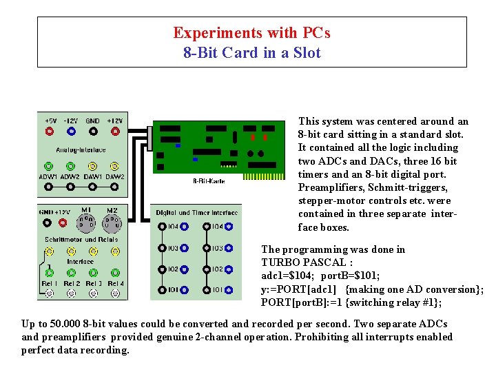 Experiments with PCs 8 -Bit Card in a Slot This system was centered around