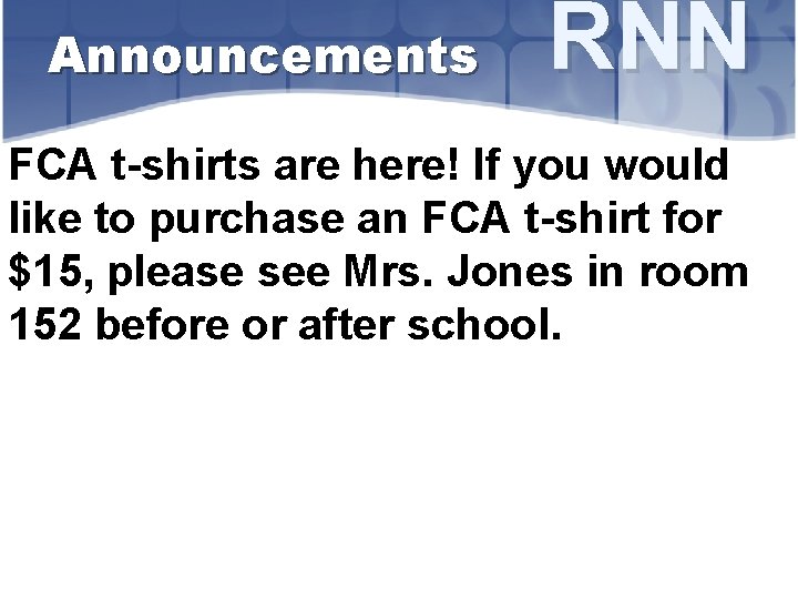 Announcements RNN FCA t-shirts are here! If you would like to purchase an FCA