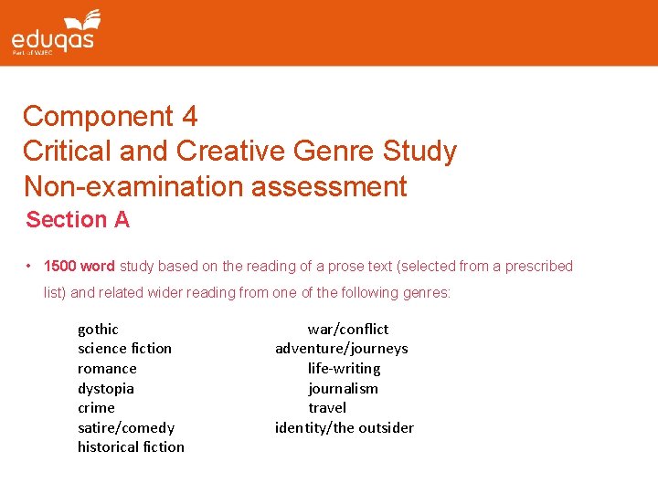 Component 4 Critical and Creative Genre Study Non-examination assessment Section A • 1500 word