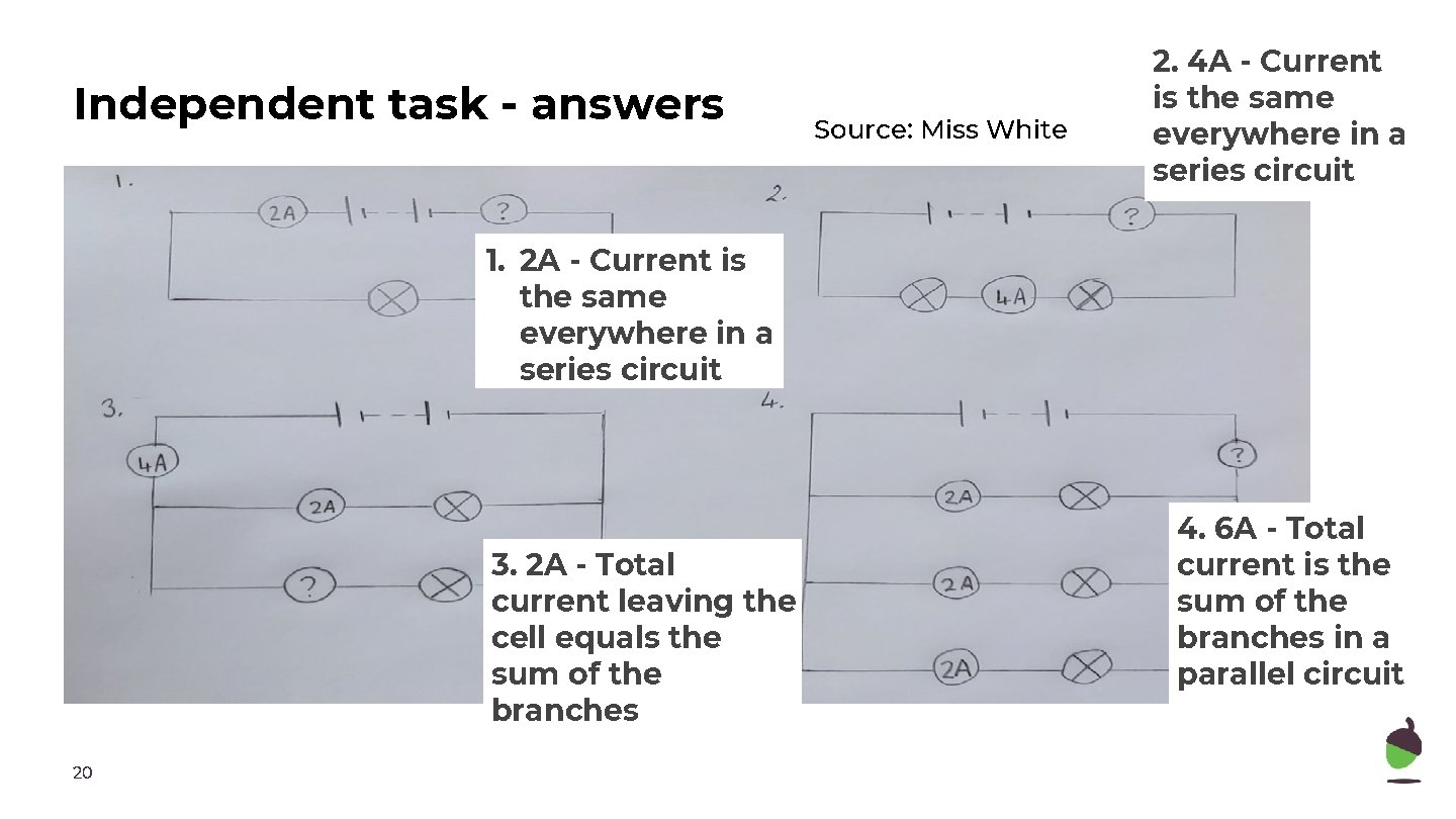 Independent task - answers Source: Miss White 2. 4 A - Current is the Independent task - answers Source: Miss White 2. 4 A - Current is the