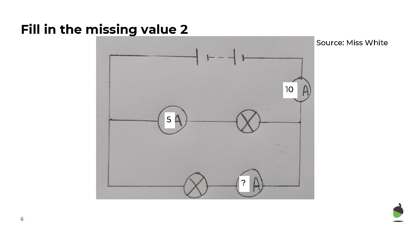 Fill in the missing value 2 Source: Miss White 10 5 ? 6 Fill in the missing value 2 Source: Miss White 10 5 ? 6