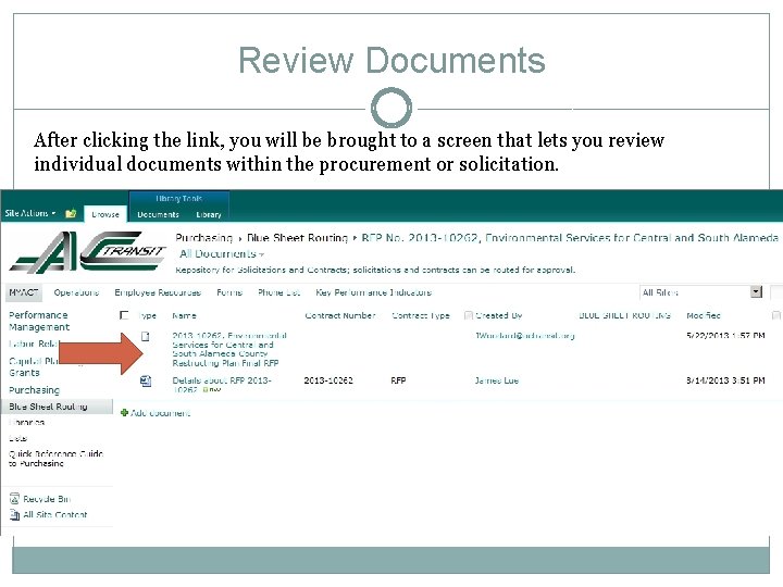 Review Documents After clicking the link, you will be brought to a screen that