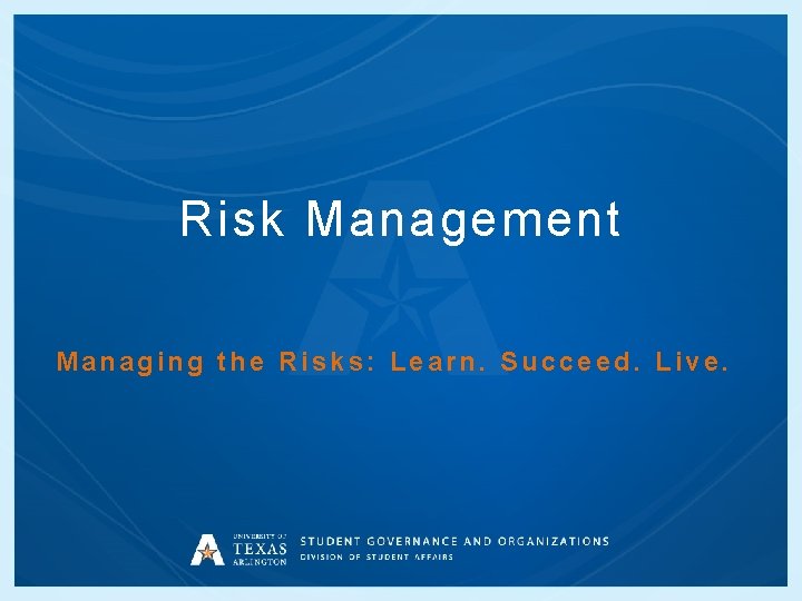 Risk Management Managing the Risks: Learn. Succeed. Live. 