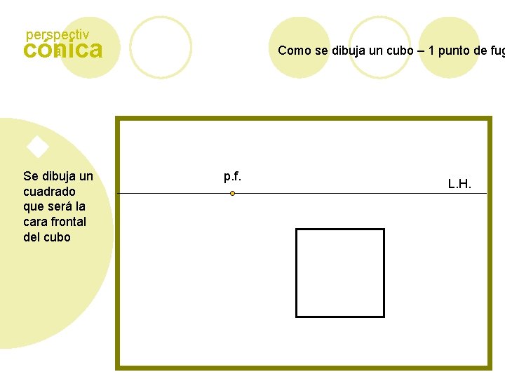 perspectiv a cónica Se dibuja un cuadrado que será la cara frontal del cubo