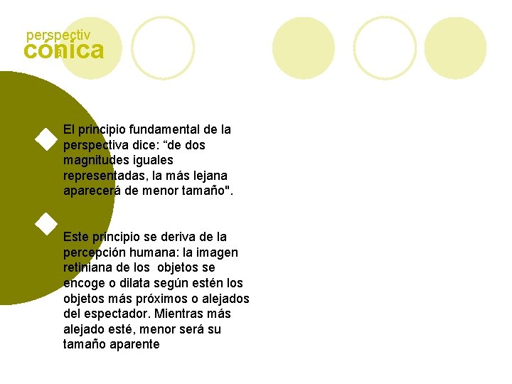 perspectiv a cónica El principio fundamental de la perspectiva dice: “de dos magnitudes iguales