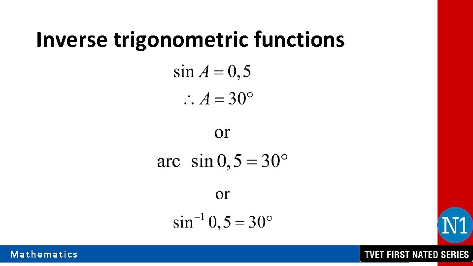 Inverse trigonometric functions Mathematics 