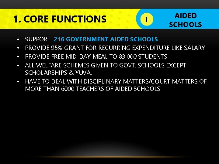 1. CORE FUNCTIONS I AIDED SCHOOLS LOGO • • SUPPORT 216 GOVERNMENT AIDED SCHOOLS