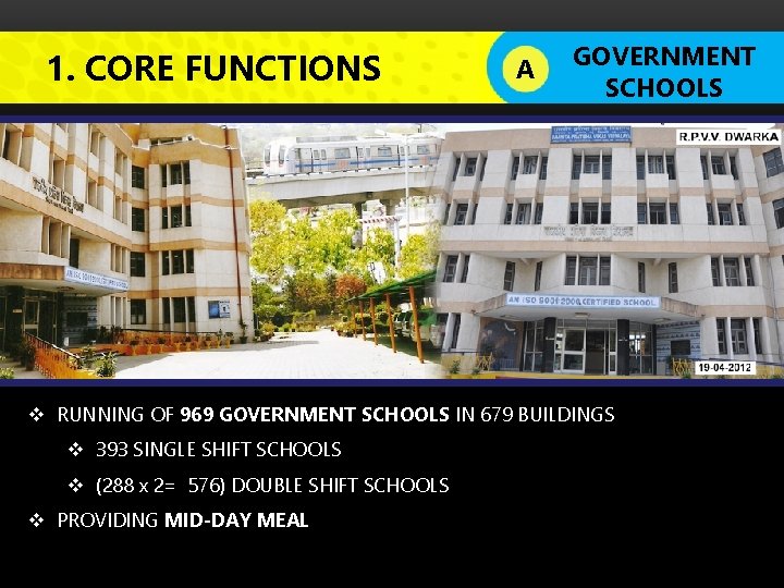 1. CORE FUNCTIONS A GOVERNMENT SCHOOLS v RUNNING OF 969 GOVERNMENT SCHOOLS IN 679