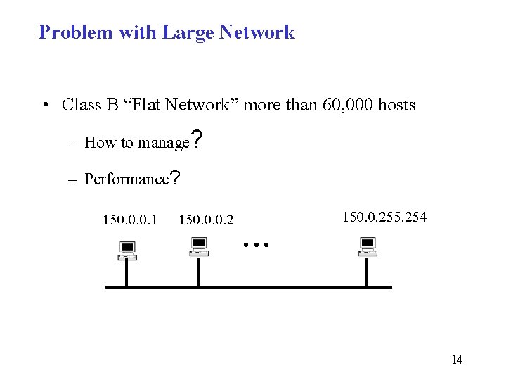 Problem with Large Network • Class B “Flat Network” more than 60, 000 hosts