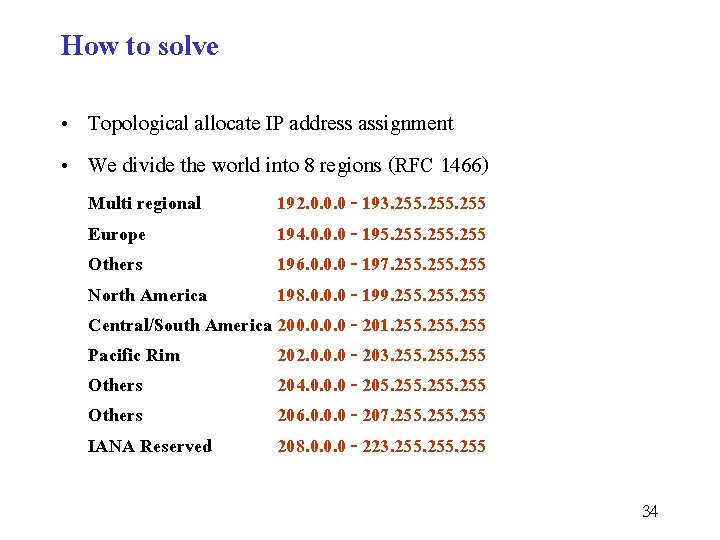 How to solve • Topological allocate IP address assignment • We divide the world