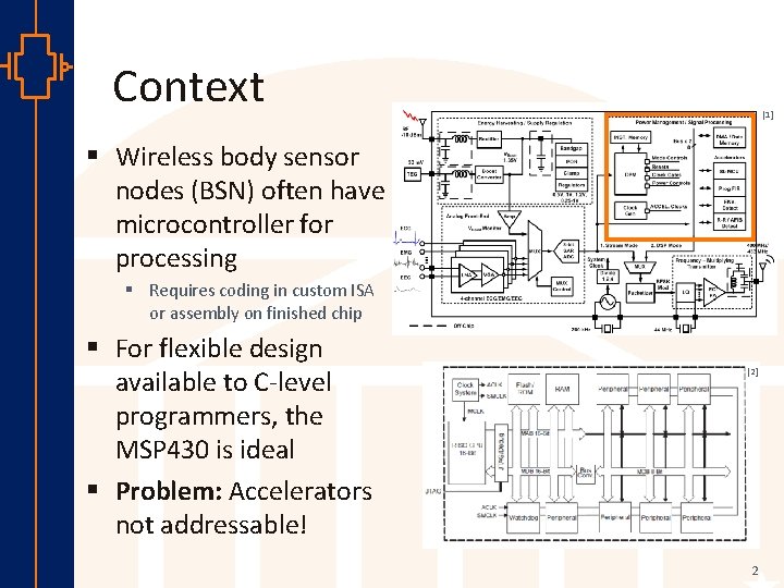 Context [1] § Wireless body sensor nodes (BSN) often have microcontroller for processing §