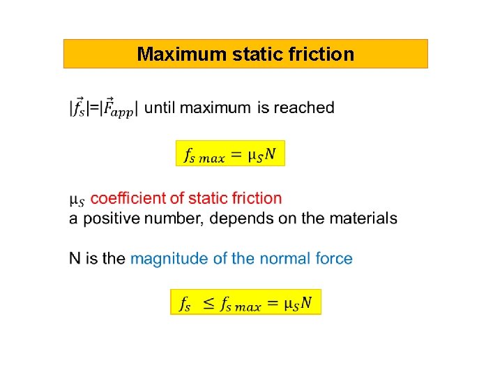 Maximum static friction Maximum static friction