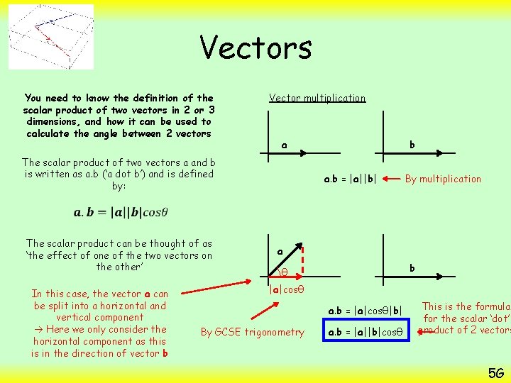 Vectors You need to know the definition of the scalar product of two vectors