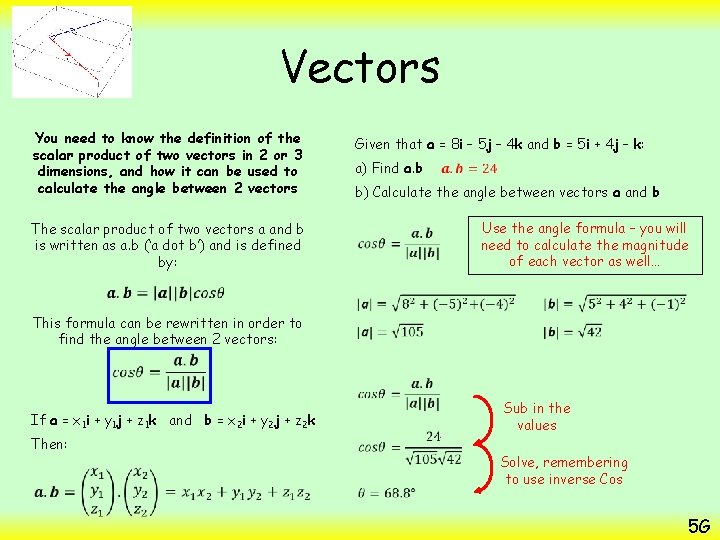 Vectors You need to know the definition of the scalar product of two vectors