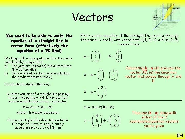 Vectors You need to be able to write the equation of a straight line