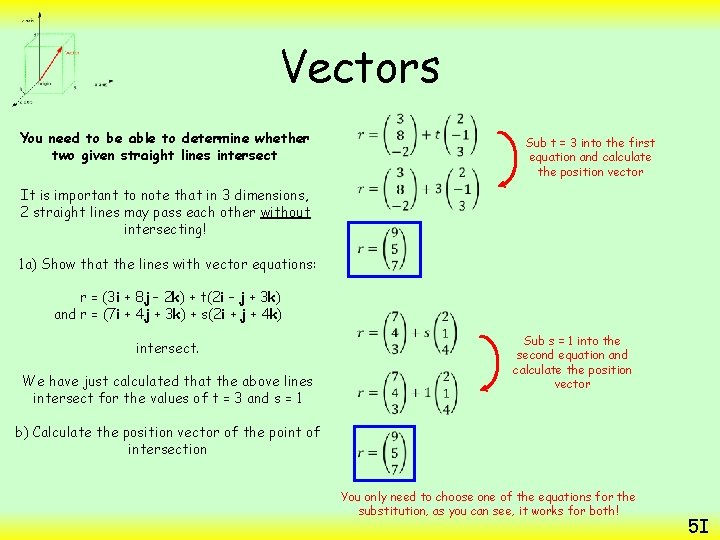 Vectors You need to be able to determine whether two given straight lines intersect