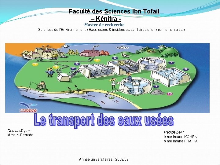 Faculté des Sciences Ibn Tofail – Kénitra Master de recherche Sciences de l’Environnement «Eaux