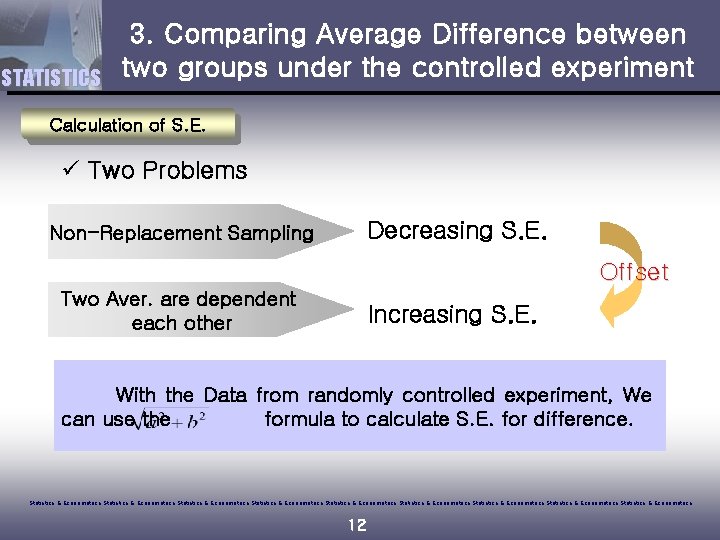 STATISTICS 3. Comparing Average Difference between two groups under the controlled experiment Calculation of