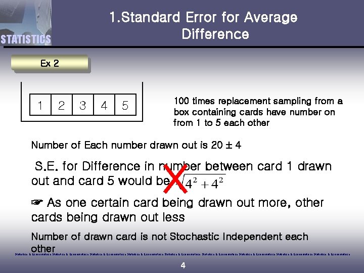 1. Standard Error for Average Difference STATISTICS Ex 2 1 2 3 4 5