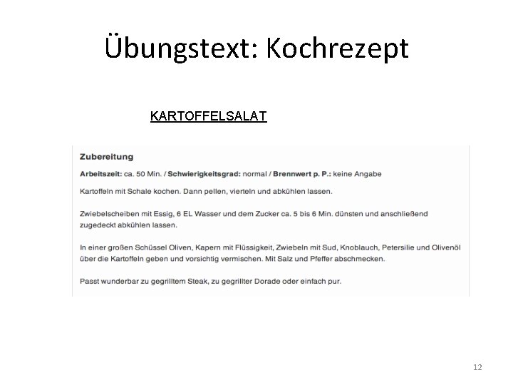 Übungstext: Kochrezept KARTOFFELSALAT 12 
