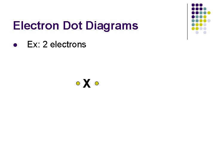Electron Dot Diagrams l Ex: 2 electrons X 