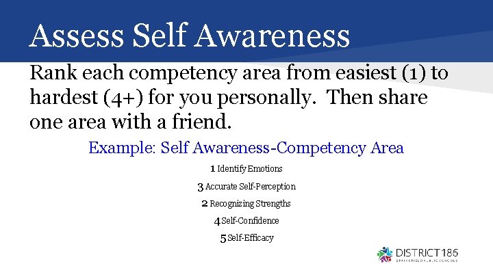 Assess Self Awareness Rank each competency area from easiest (1) to hardest (4+) for