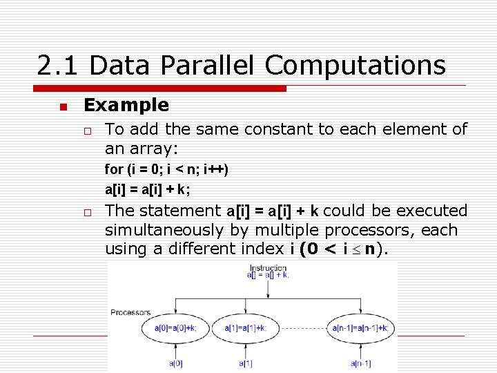 2. 1 Data Parallel Computations n Example o To add the same constant to