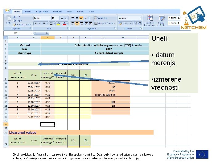 Uneti: • datum merenja • izmerene vrednosti Ovaj projekat je finansiran uz podršku Evropske