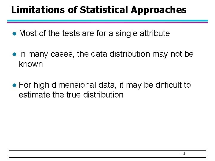 Limitations of Statistical Approaches l Most of the tests are for a single attribute