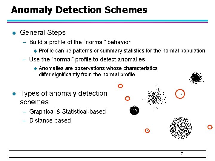 Anomaly Detection Schemes l General Steps – Build a profile of the “normal” behavior
