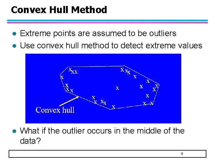 Convex Hull Method l l l Extreme points are assumed to be outliers Use