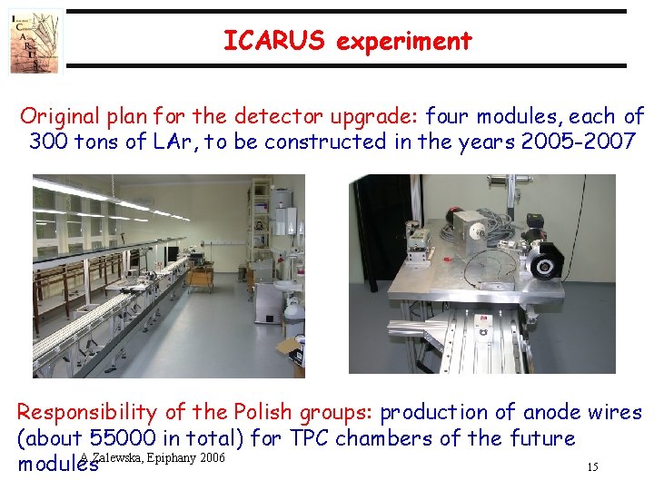 ICARUS experiment Original plan for the detector upgrade: four modules, each of 300 tons