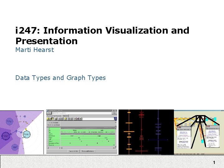 i 247: Information Visualization and Presentation Marti Hearst Data Types and Graph Types 1