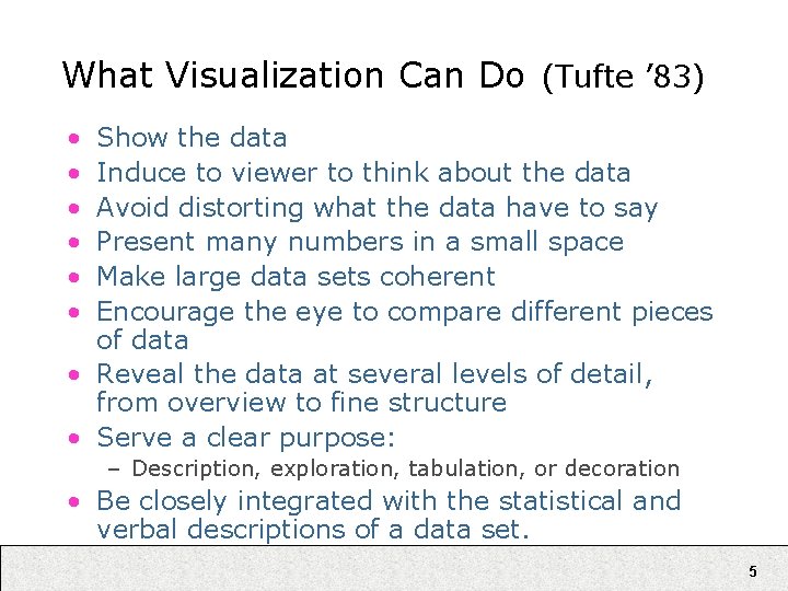 What Visualization Can Do (Tufte ’ 83) • • • Show the data Induce