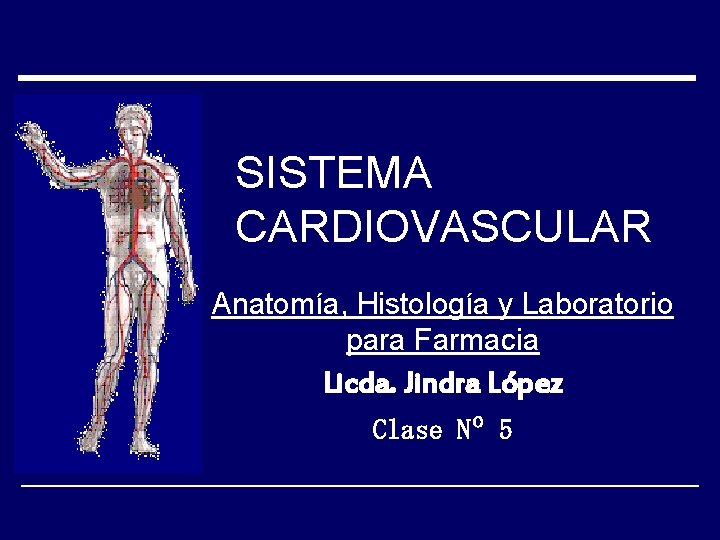 SISTEMA CARDIOVASCULAR Anatomía, Histología y Laboratorio para Farmacia Licda. Jindra López Clase Nº 5