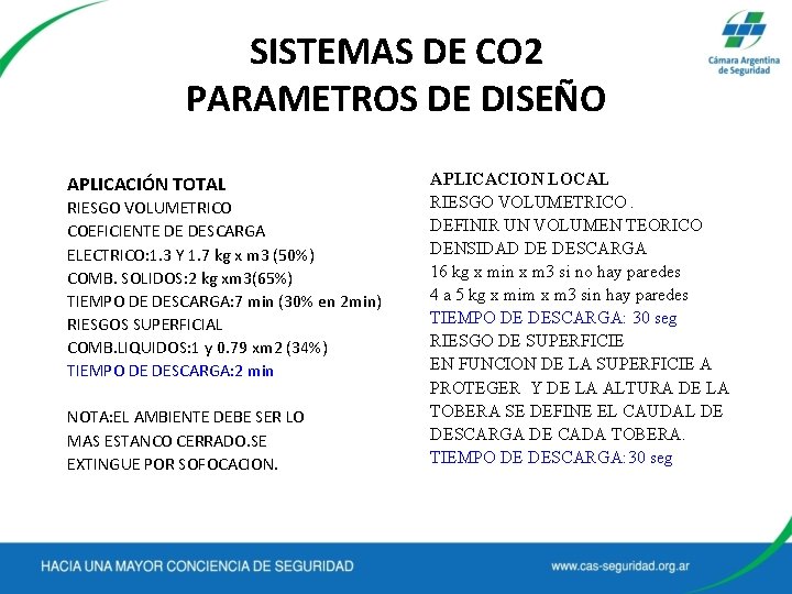 SISTEMAS DE CO 2 PARAMETROS DE DISEÑO APLICACIÓN TOTAL RIESGO VOLUMETRICO COEFICIENTE DE DESCARGA