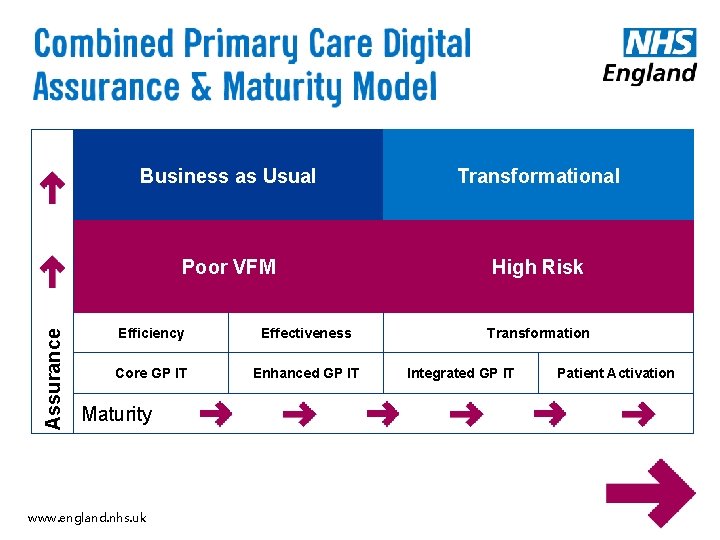 Assurance Business as Usual Transformational Poor VFM High Risk Efficiency Effectiveness Core GP IT