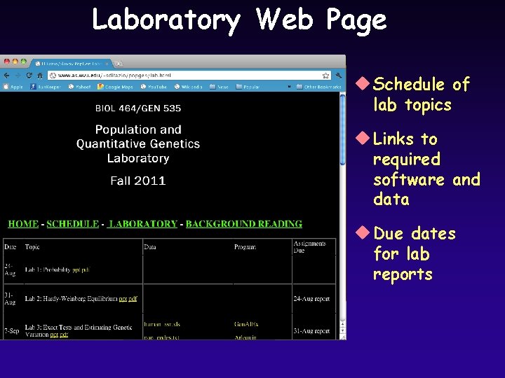 Laboratory Web Page u Schedule of lab topics u Links to required software and Laboratory Web Page u Schedule of lab topics u Links to required software and