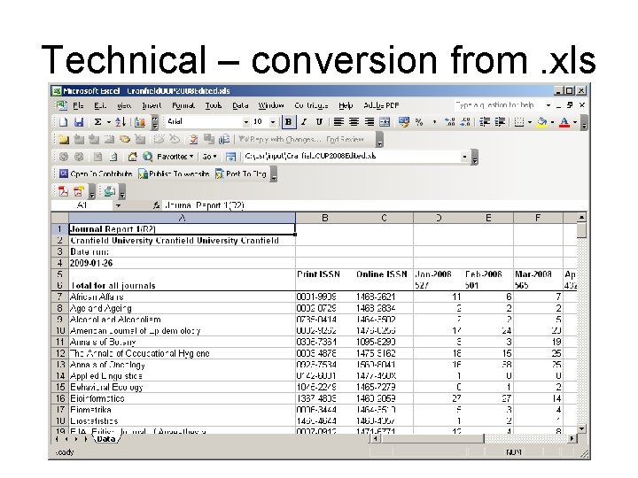 Technical – conversion from. xls 