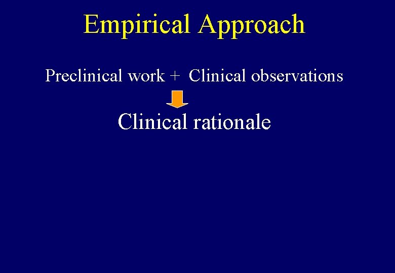 Empirical Approach Preclinical work + Clinical observations Clinical rationale 