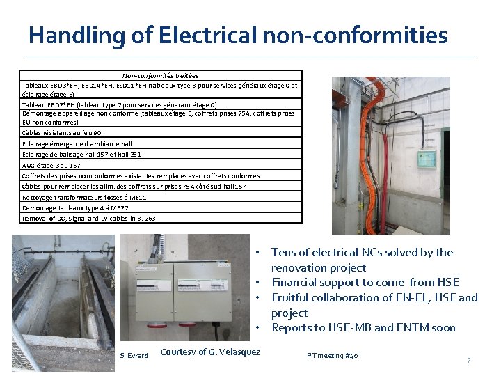 Handling of Electrical non-conformities Non-conformités traitées Tableaux EBD 3*EH, EBD 14*EH, ESD 11*EH (tableaux