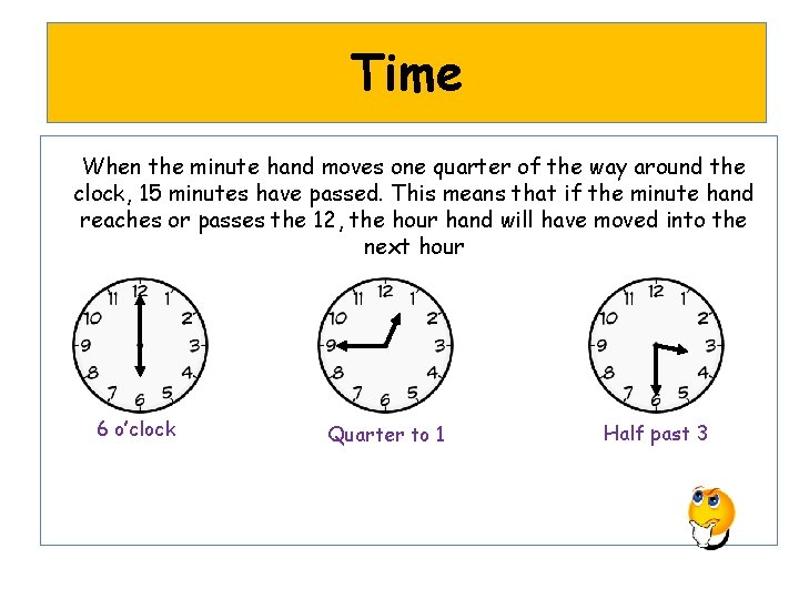 Time When the minute hand moves one quarter of the way around the clock,